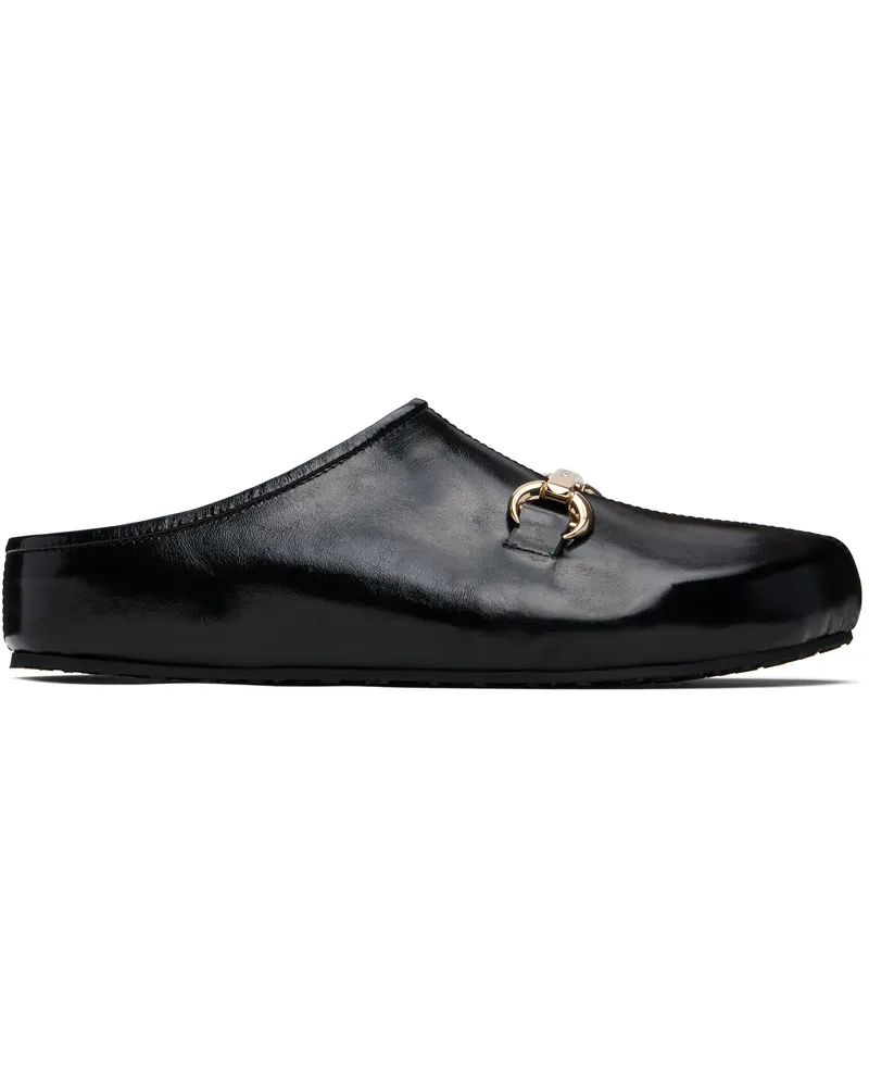 Marine Serre Black Smooth Leather MS Slip-on Loafers Bk99