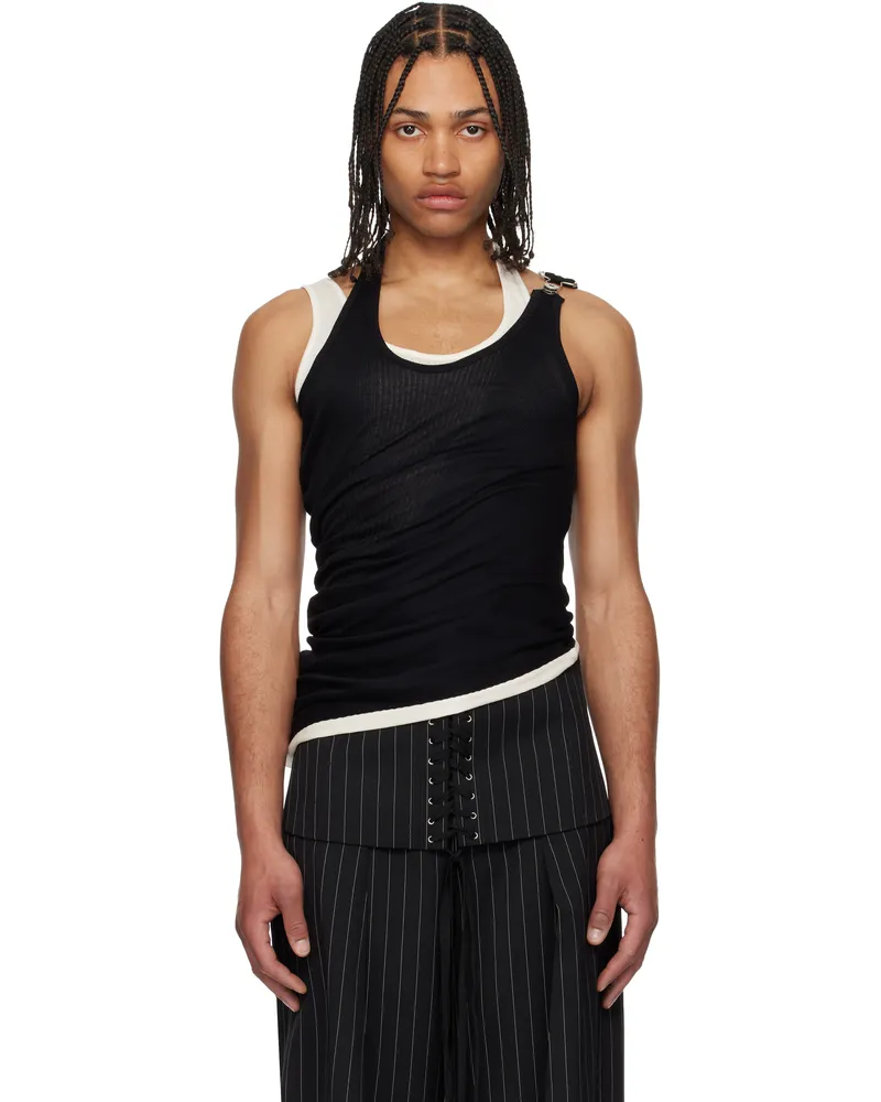 Jean Paul Gaultier Black & Off-White 'The Draped Double' Tank Top 0003-black