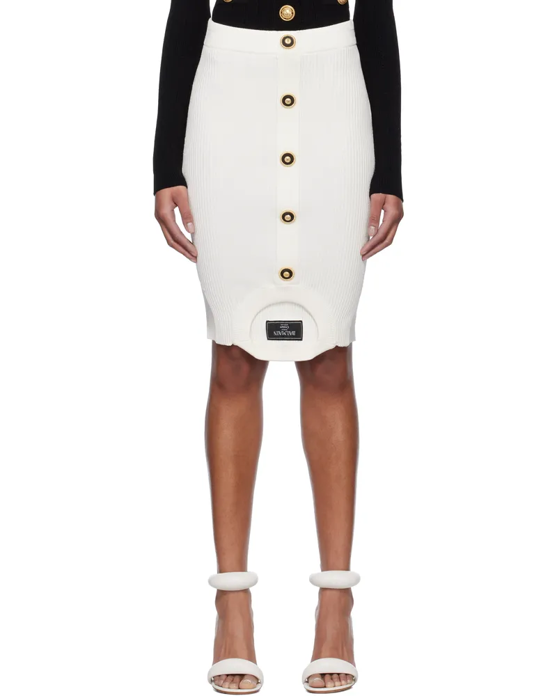 Balmain White Optical Illusion Ribbed Knit Miniskirt 0fa