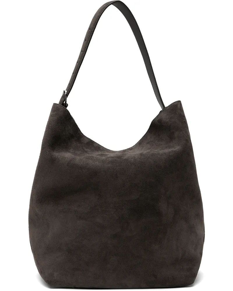 Totême Gray Belted Suede Tote Granite