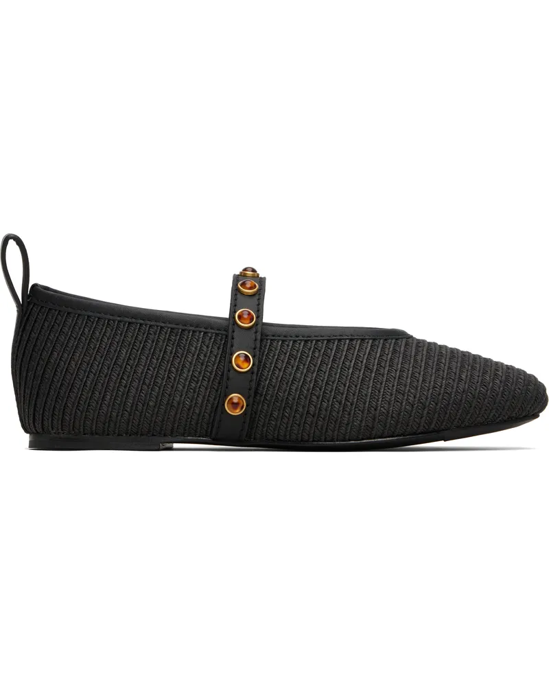 Rag & Bone Black Spire Straw Mary Jane Ballerina Flats Black