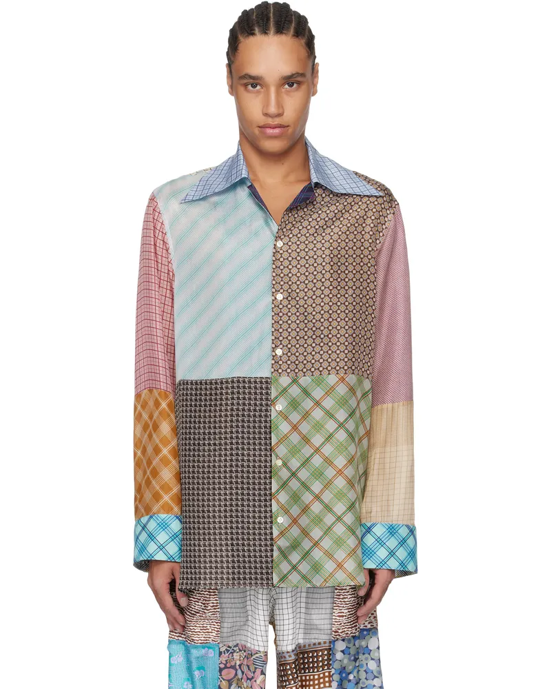 Marine Serre Multicolor Regenerated Silk Scarves Lapel Collar Shirt Mumulticolor