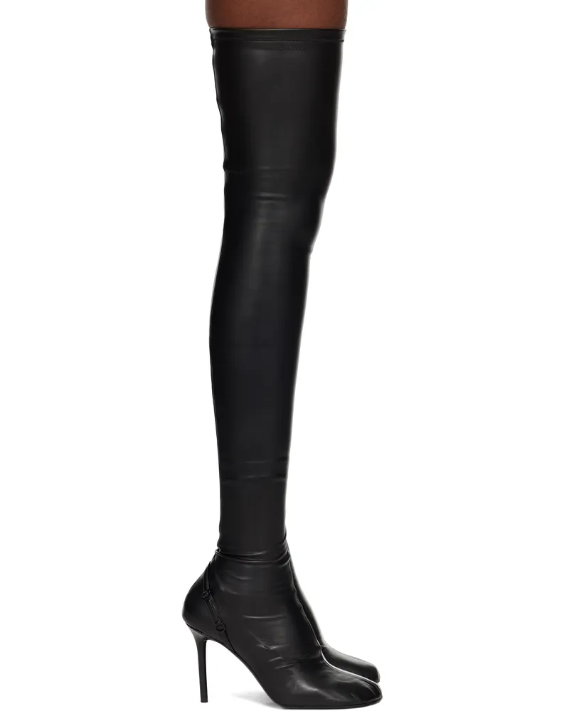 Courrèges Black Oblique Stretch Leather Effect Thigh Boots 9999