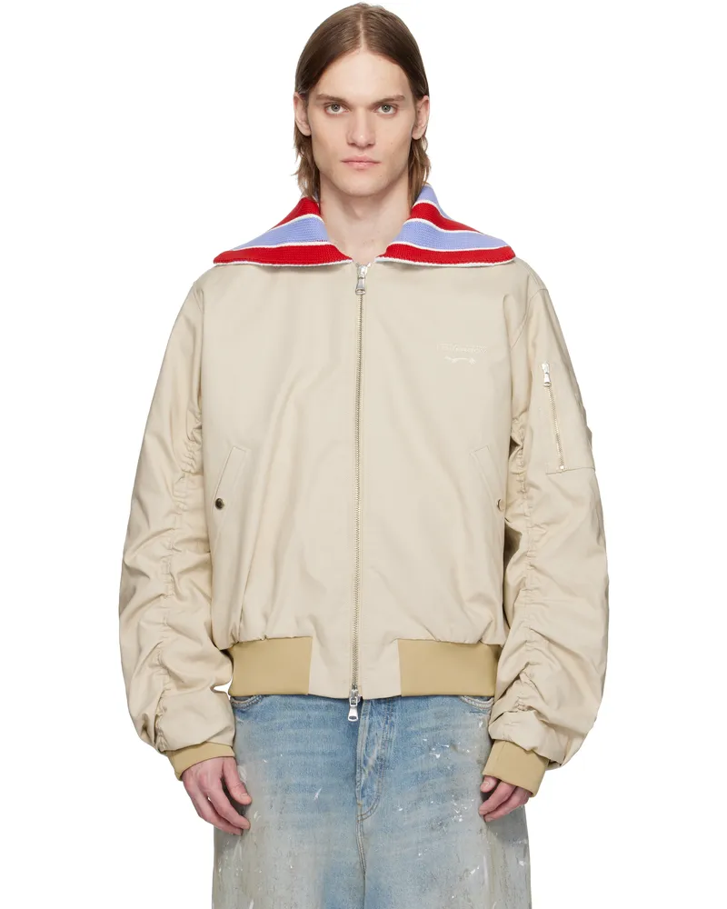 Charles Jeffrey Loverboy Beige Knit Collar Bomber Jacket Beige