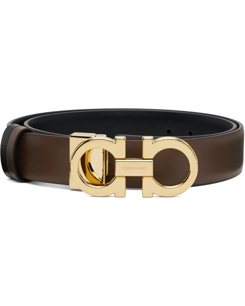 Ferragamo Brown & Black Gancini Reversible Belt 795