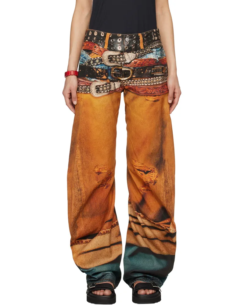 Acne Studios Orange Stacked Belts Jeans Aby