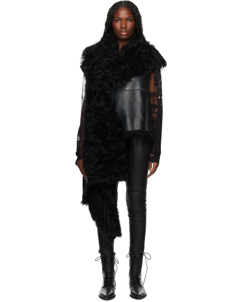 Ann Demeulemeester Black Svea Asymmetric Shearling Vest D0097