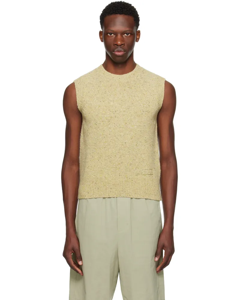 AMI Paris Khaki Embroidered Vest Sauge