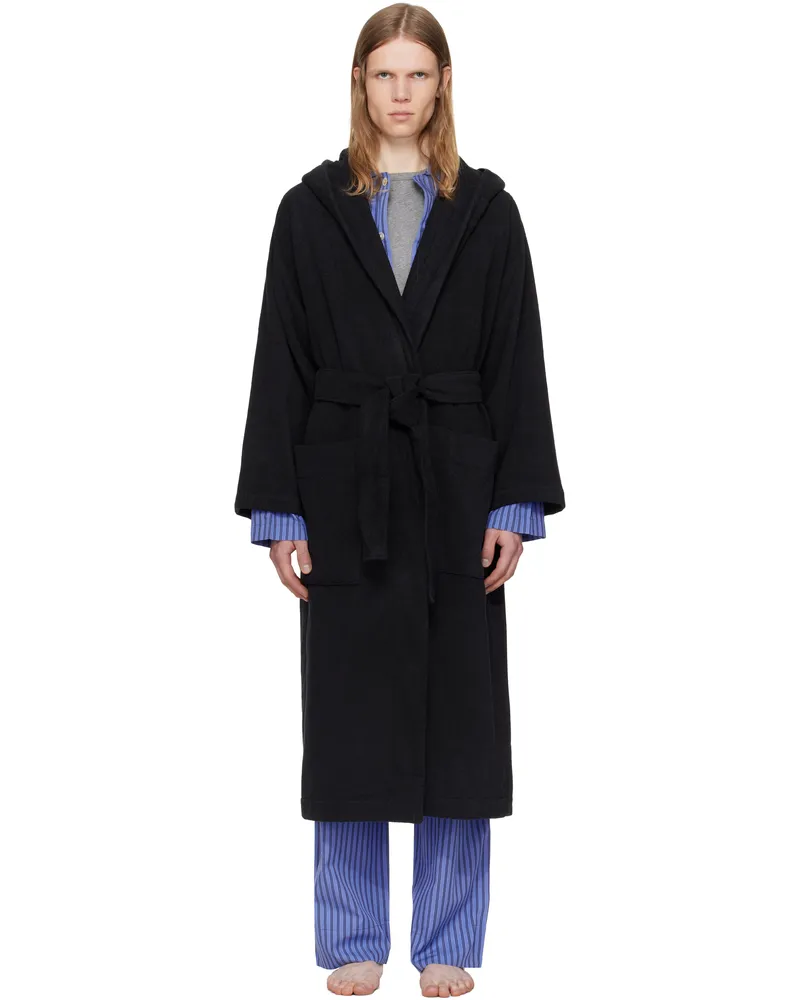 TEKLA Black Terry Hooded Bathrobe Black