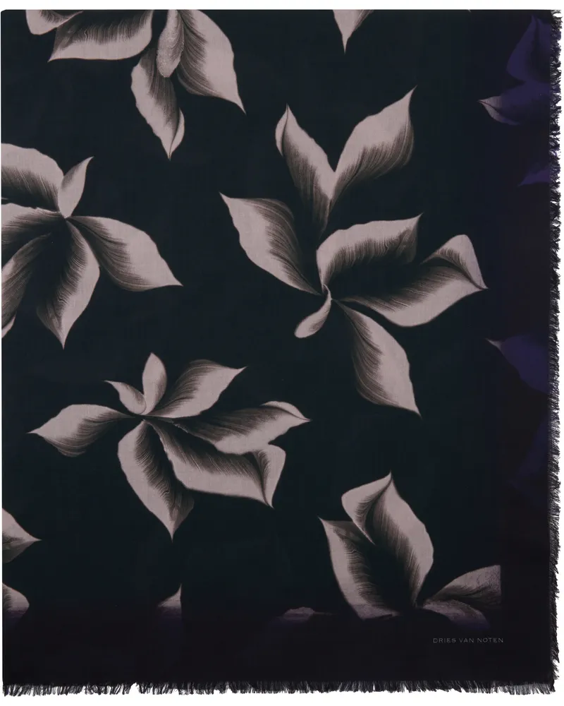 Dries van Noten Navy Printed Cotton Scarf