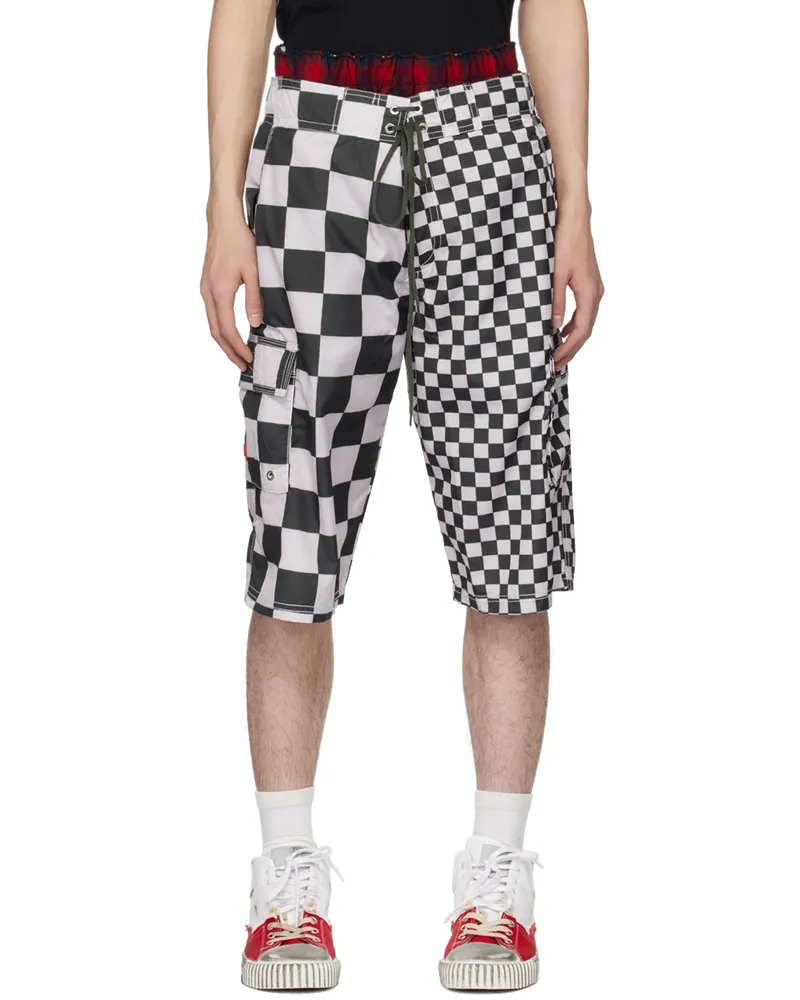 ERL Black & White Check Swim Shorts Checker