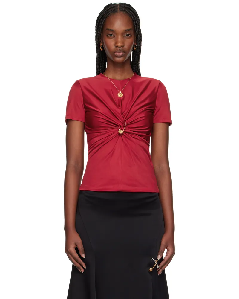 Versace Red Safety Pin Gathered Top 1rb30-lipstick