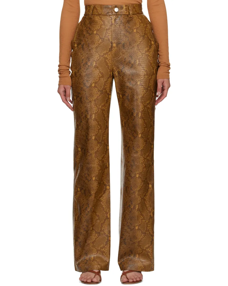 Nanushka Brown Philine Faux-Leather Trousers Multi