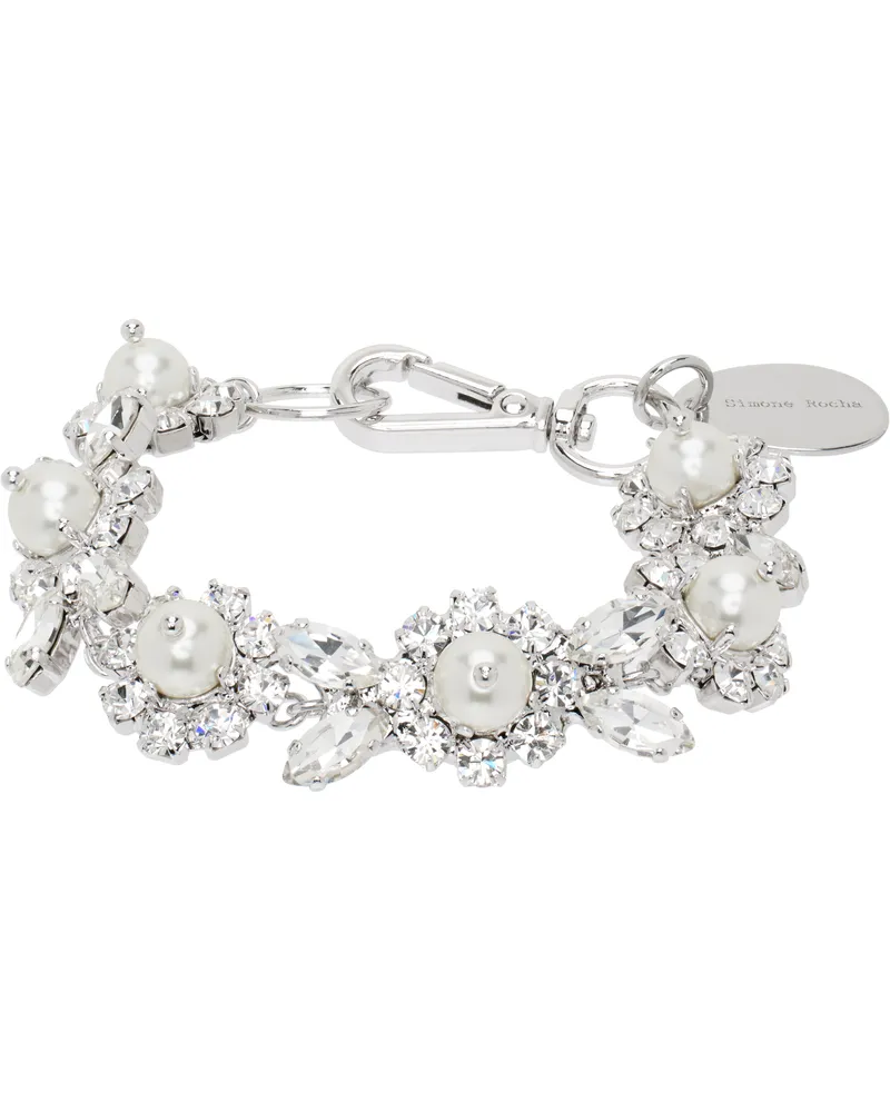 Simone Rocha Silver Pearl & Crystal Daisy Floret Bracelet Pearl