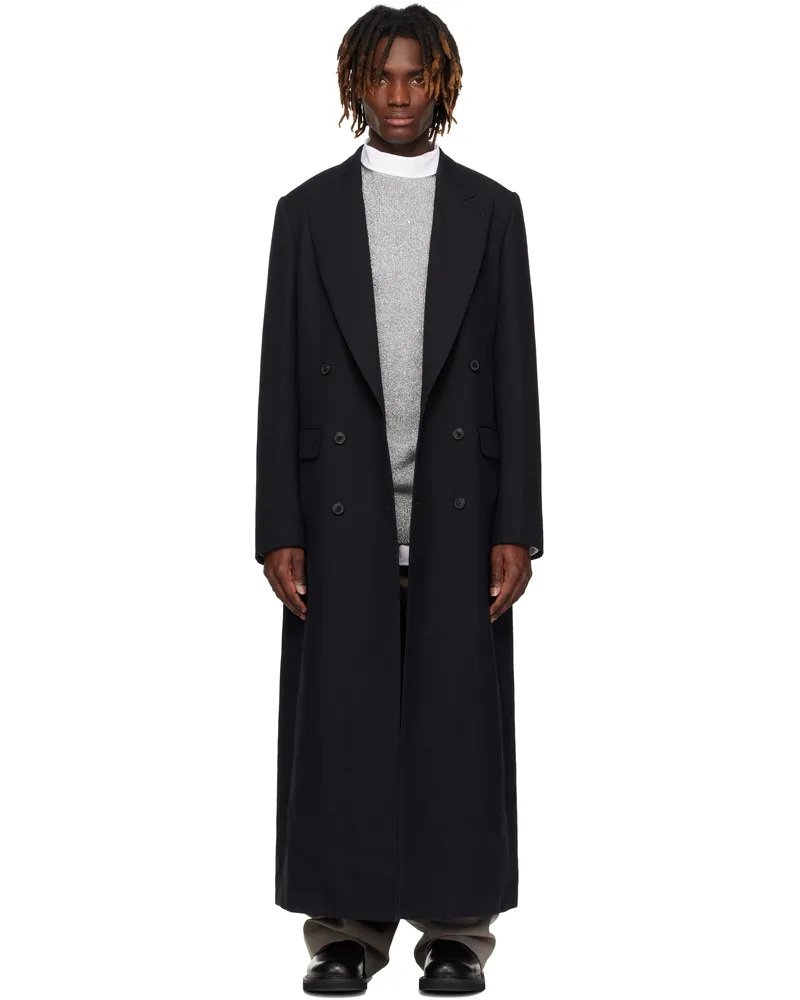 Dries van Noten Navy Double-Breasted Coat 509