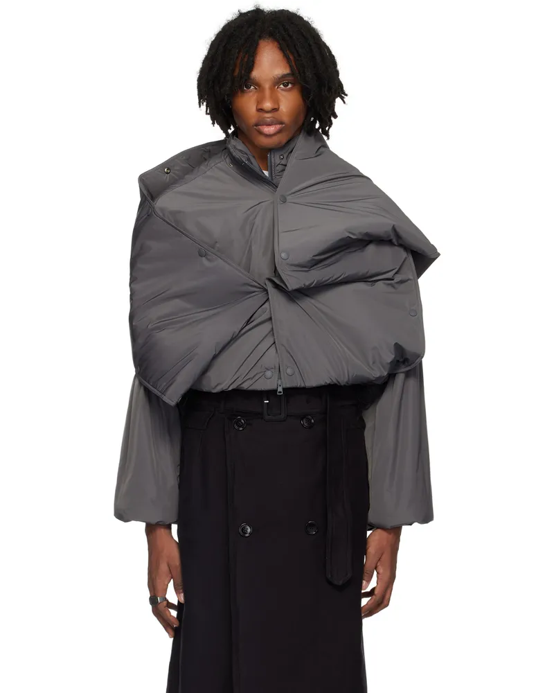 Y/PROJECT Gray Snap Off Puffer Jacket Stone