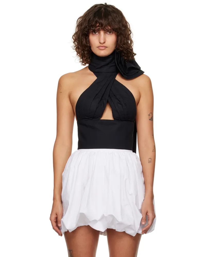 Area Black Flower Corsage Halter Top Black