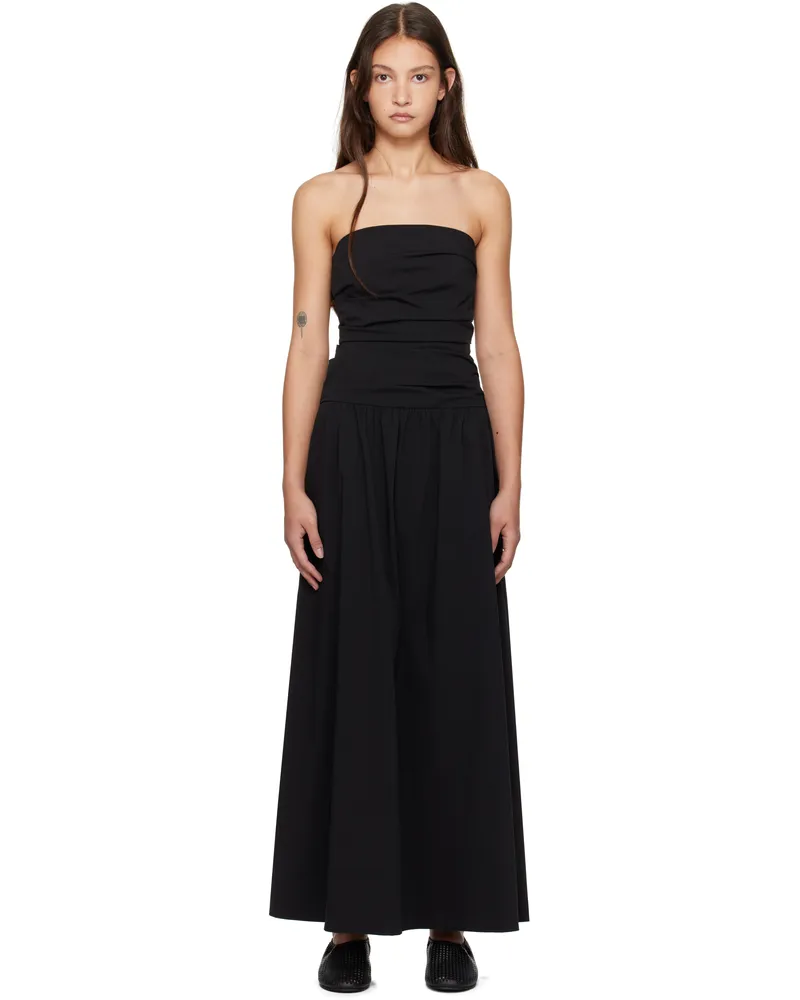 St. Agni Black Gathered Strapless Tie Back Maxi Dress Black