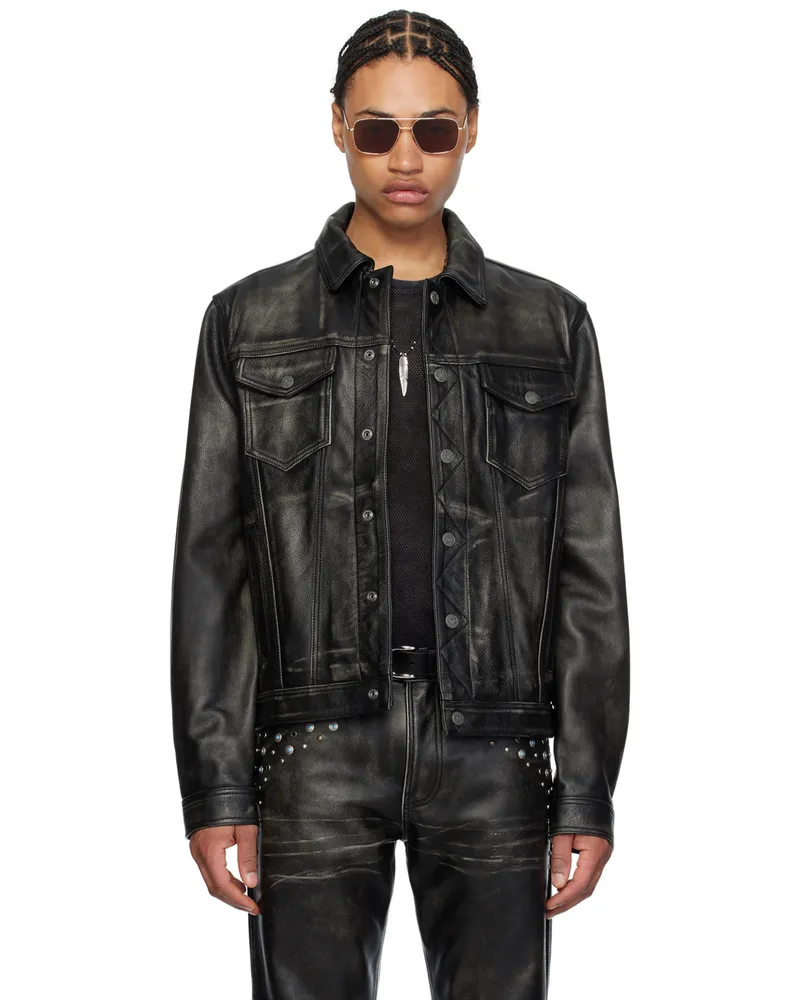 Guess Black Distressed Leather Jacket Jtmu