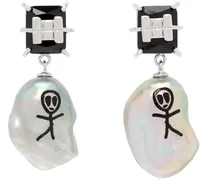Silver & Black Alien Pearl Earrings