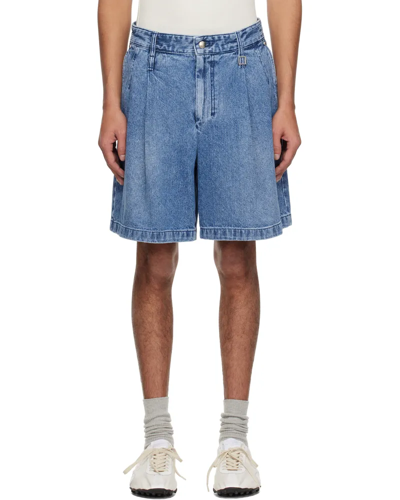 Wooyoungmi Blue One-Tuck Washed Corduroy Denim Shorts Blue995l