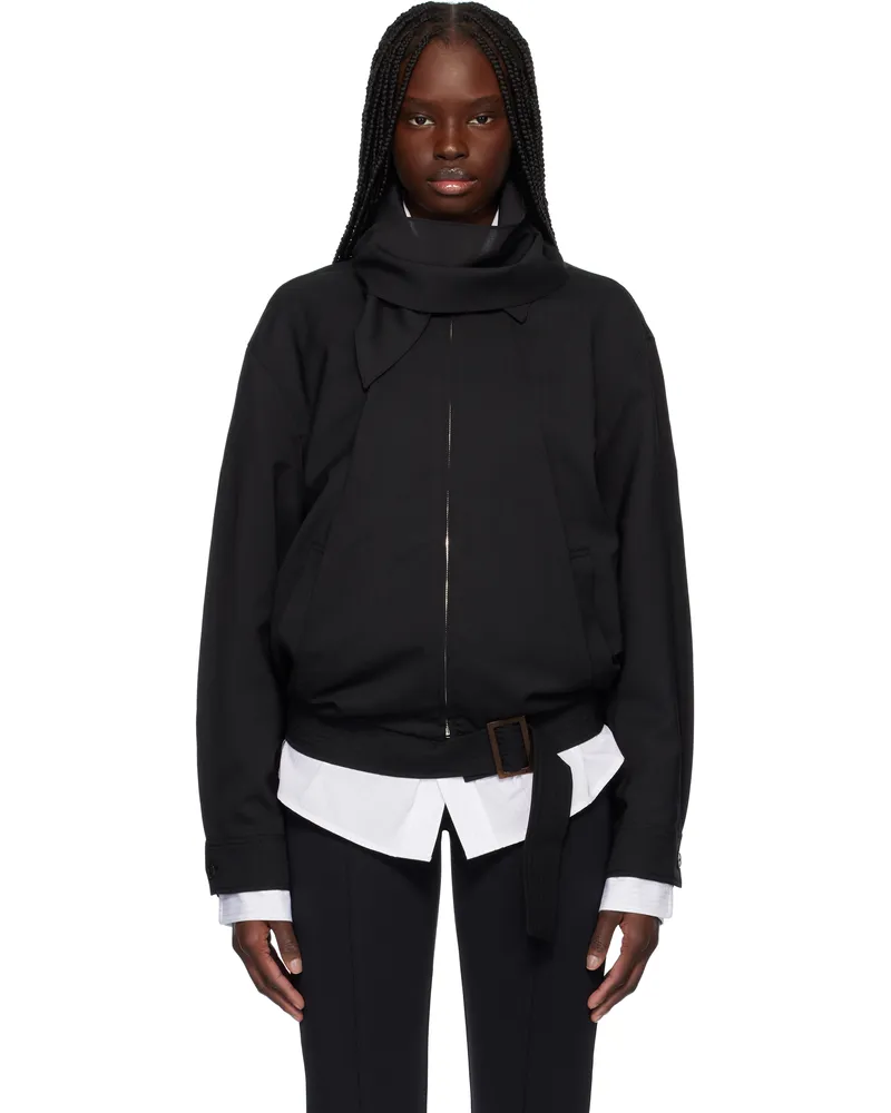 RECTO Black Scarf Detail Harrington Jacket Black