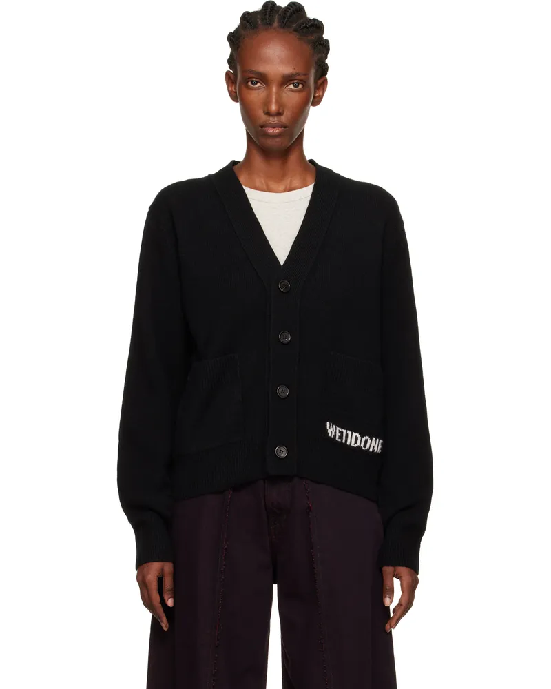 WE 11 DONE Black Pocket Logo Knit Cardigan Black