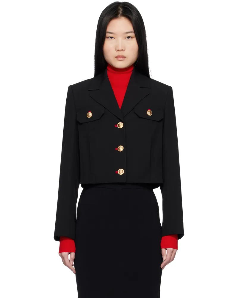 Versace Black Wool Gabardine Uniform Crop Jacket 1b000