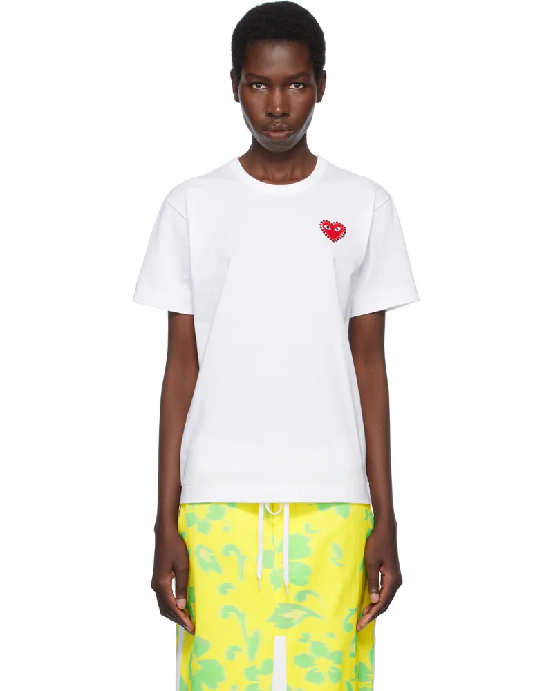 Comme des Garçons White Rhinestone Emblem Red Heart T-shirt 2