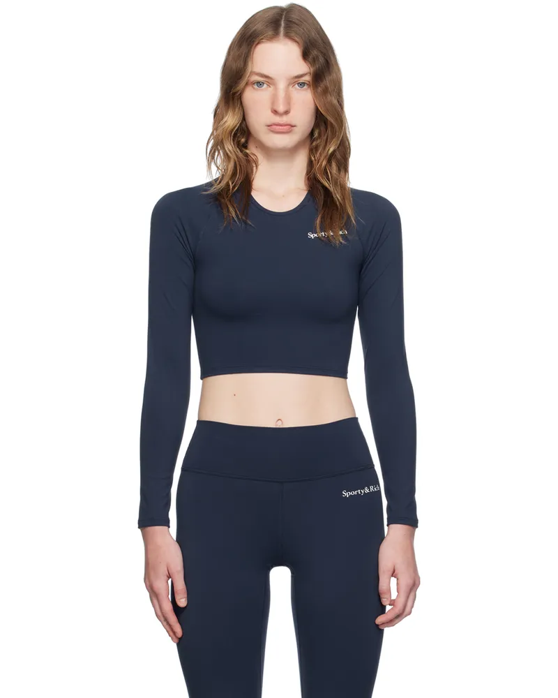 SPORTY & RICH Navy Printed Logo Top Navy