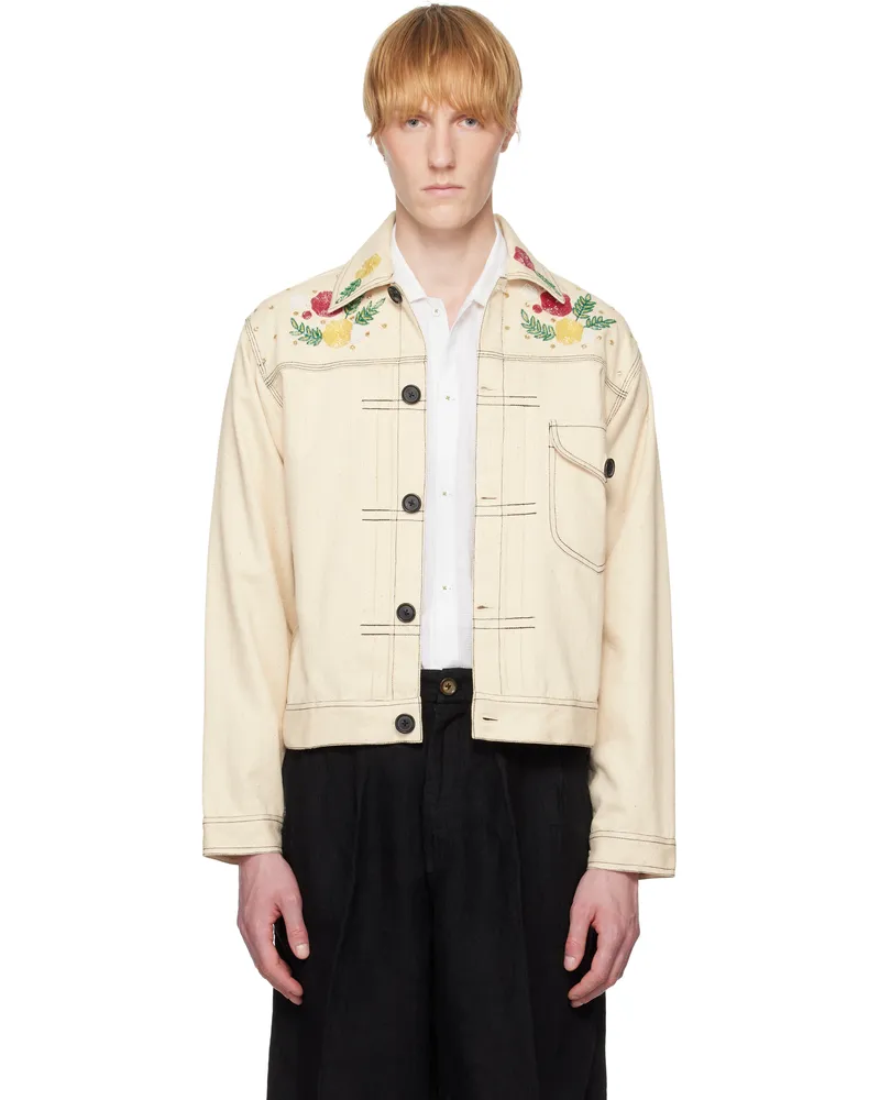 HARAGO Beige Beadwork Cropped Jacket Off