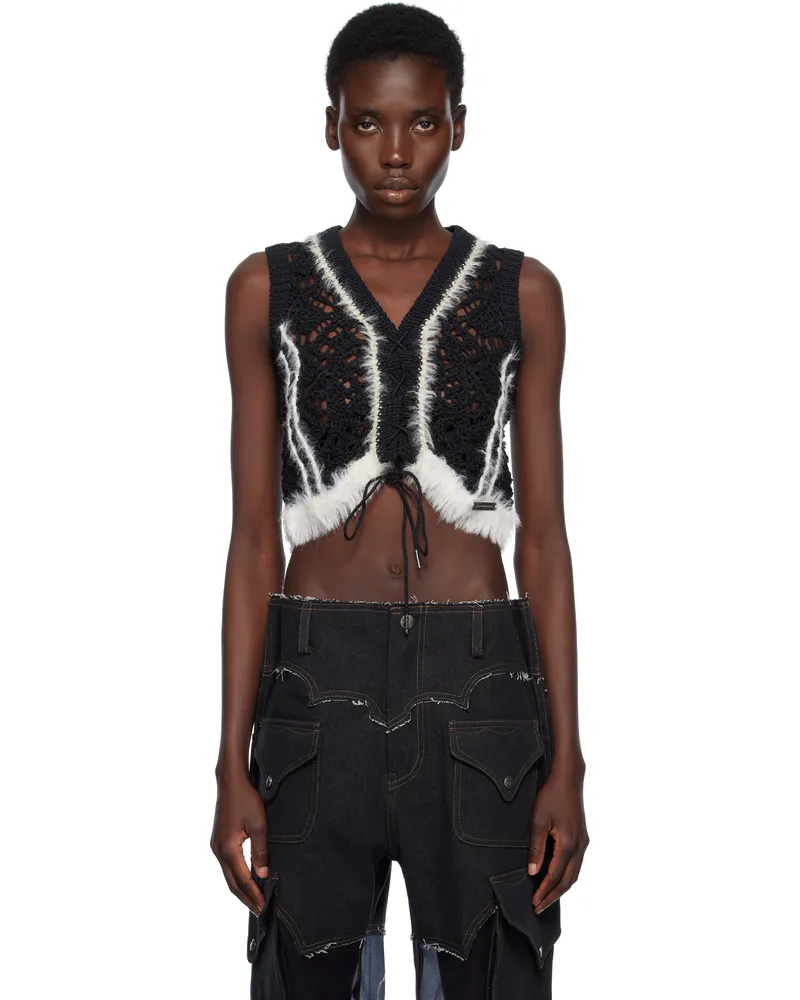 Andersson Bell Black Western Lace-Up Knit Vest Black