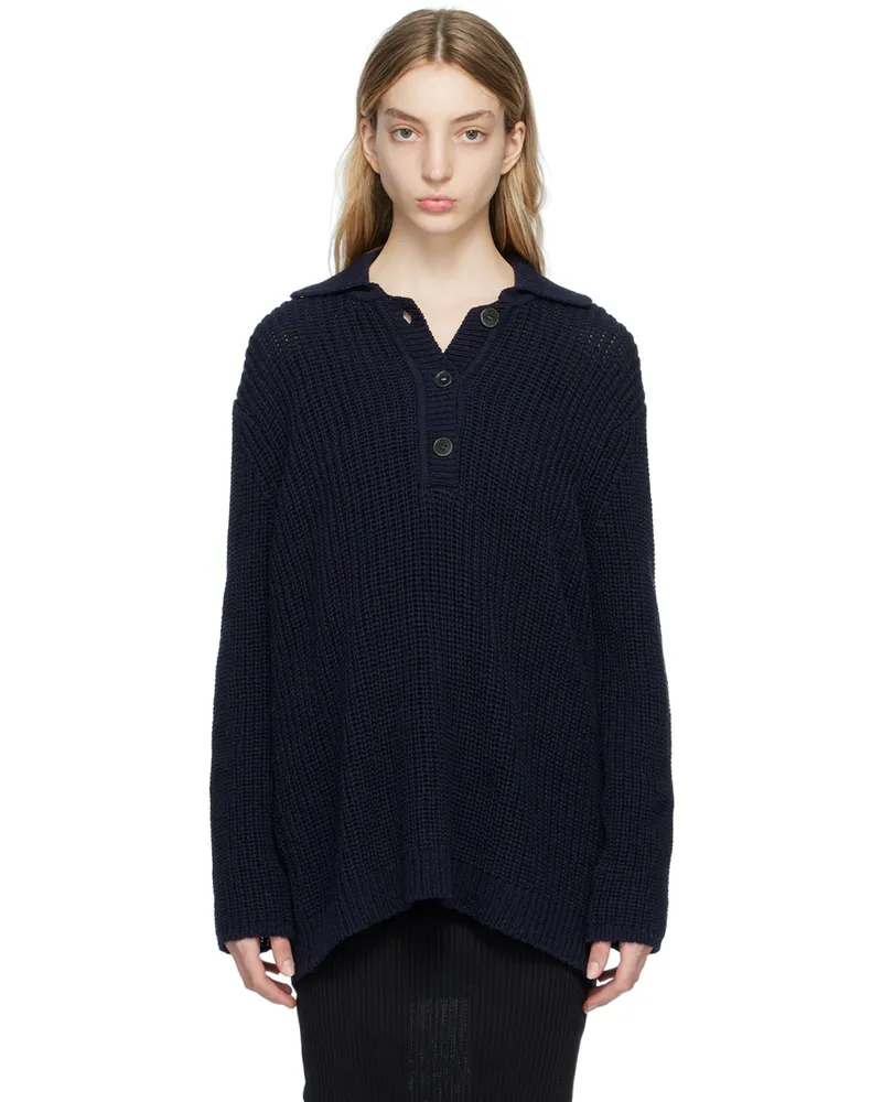 Our Legacy Navy Spread Collar Sweater Navy