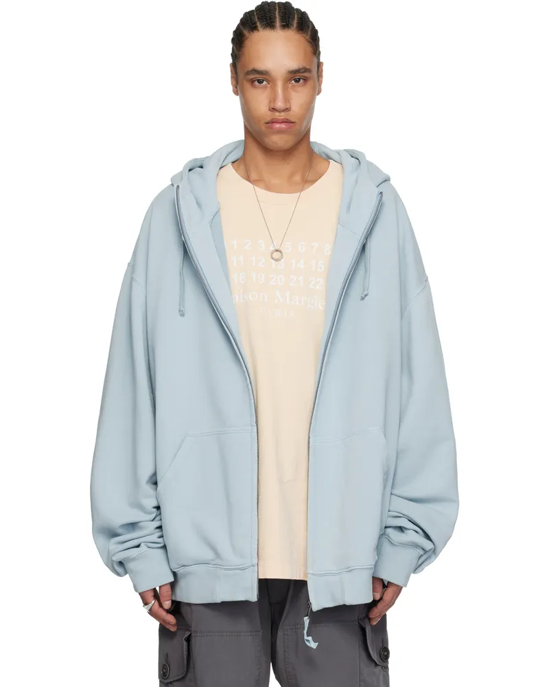 Maison Margiela Blue Embroidered Logo Hoodie 488