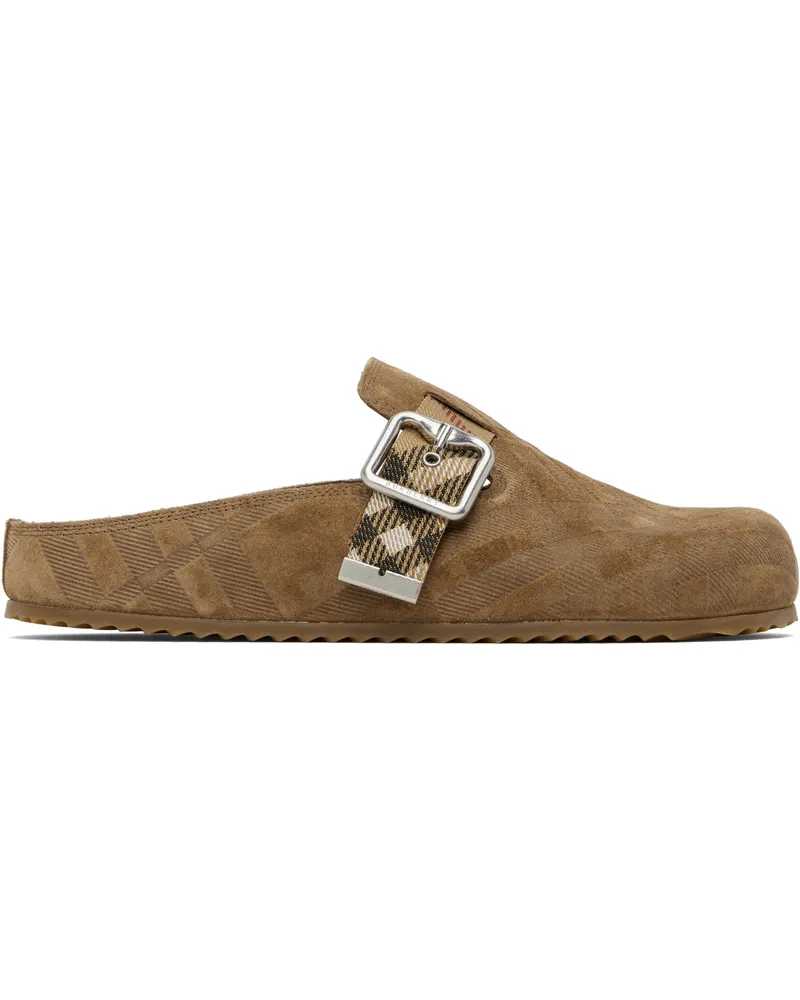 Burberry Brown Check Suede Urchin Clogs Jute