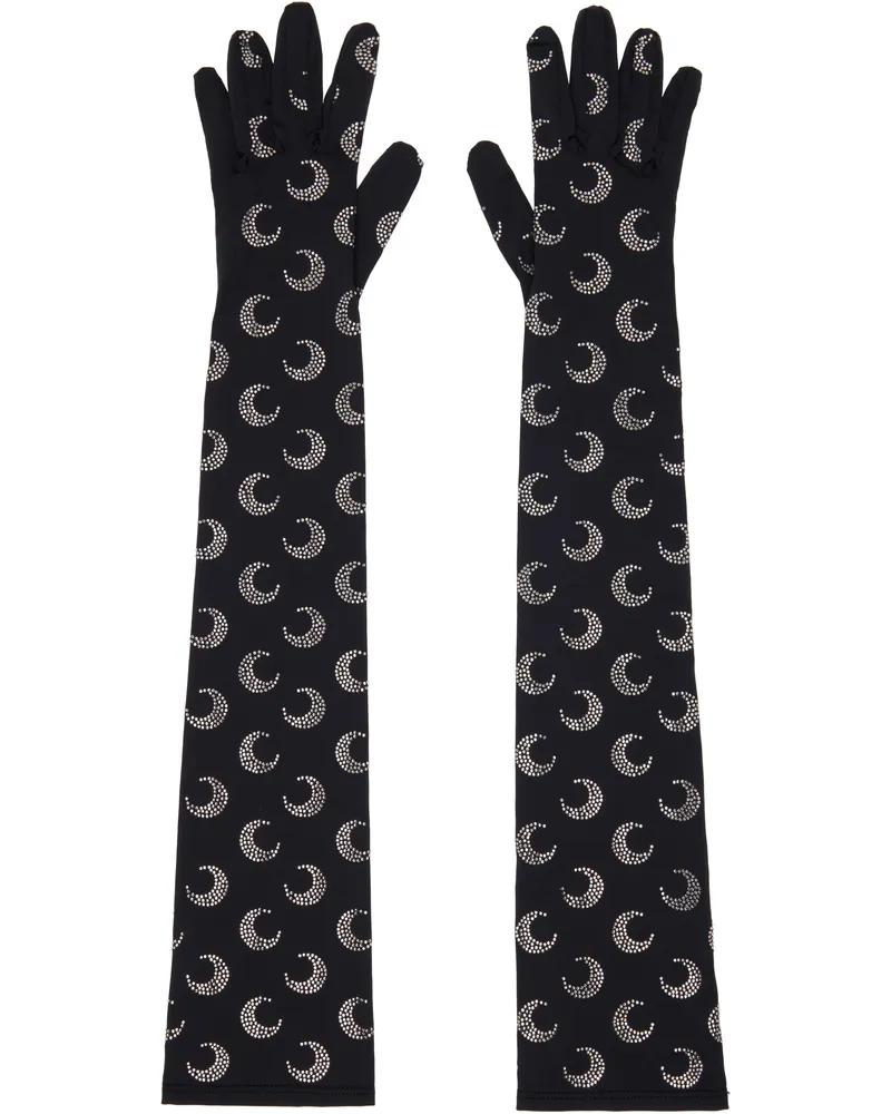 Marine Serre Black Recycled Moon Strass Jersey Long Gloves Bk95
