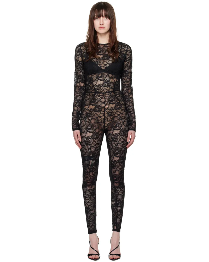 Fleur Du Mal Black Floral Catsuit 0100