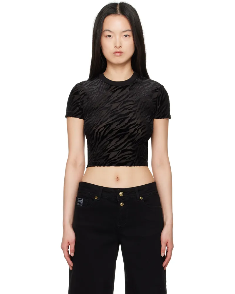 Versace Jeans Black Zebra Devoré Crop T-shirt E899