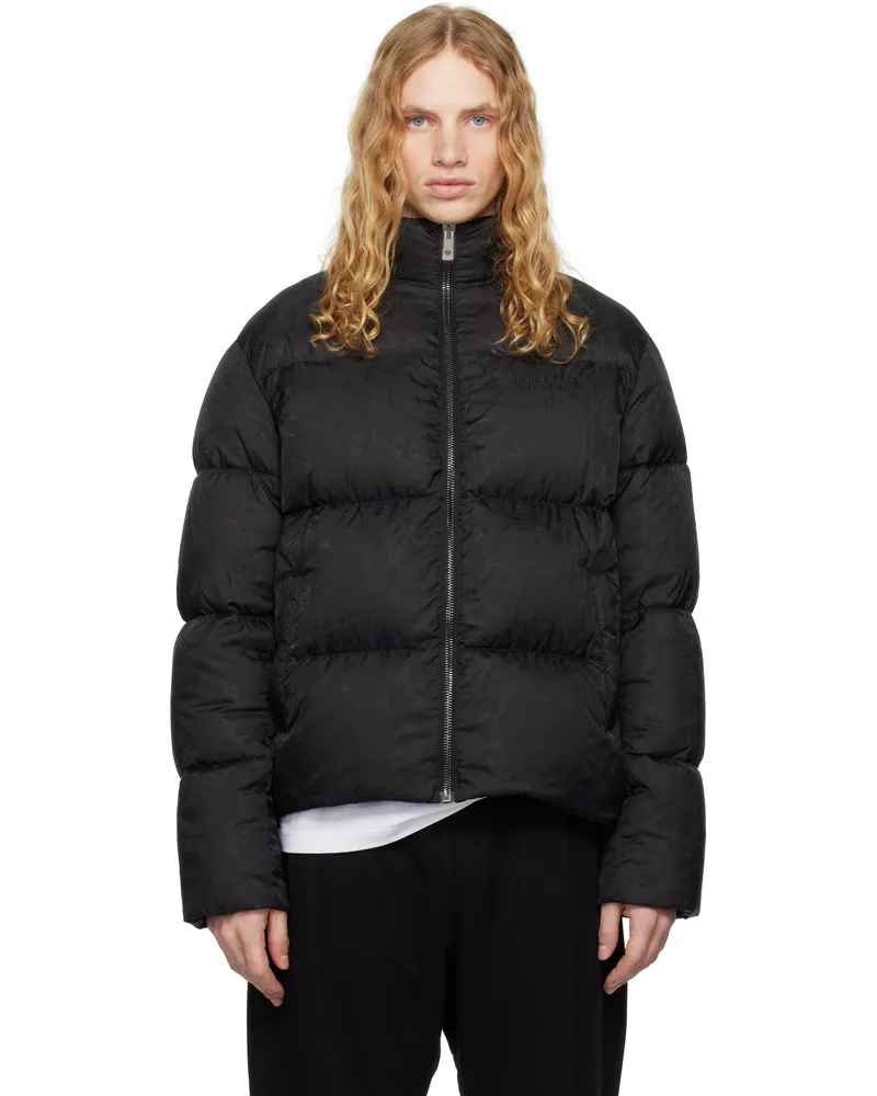 Versace Black Barocco Light Puffer Down Jacket 1b000-black