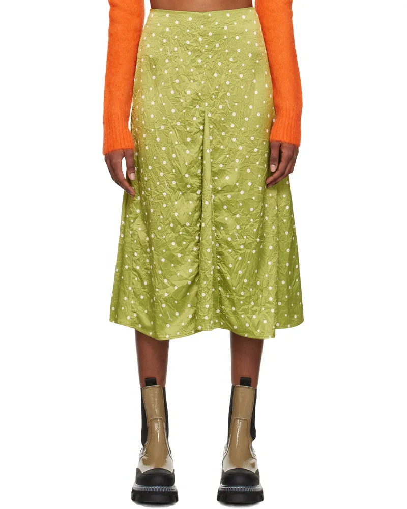 Ganni Green Polka Dot Midi Skirt 855