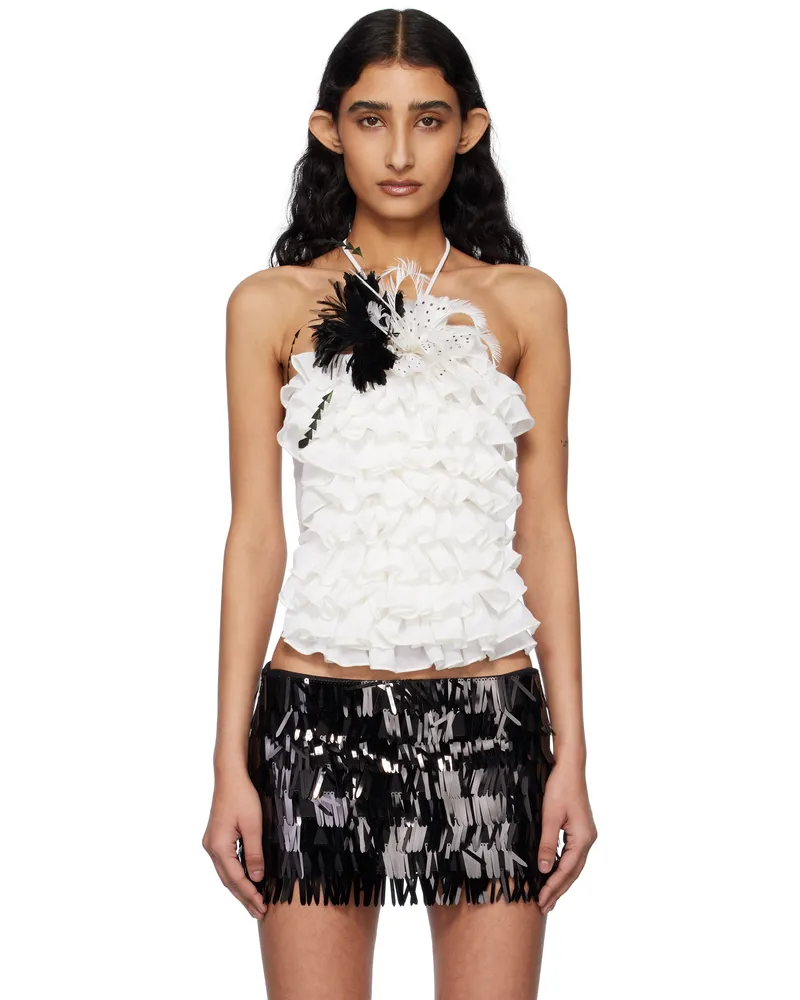 Fancì Club White Soo Halter Ruffle Tank Top White