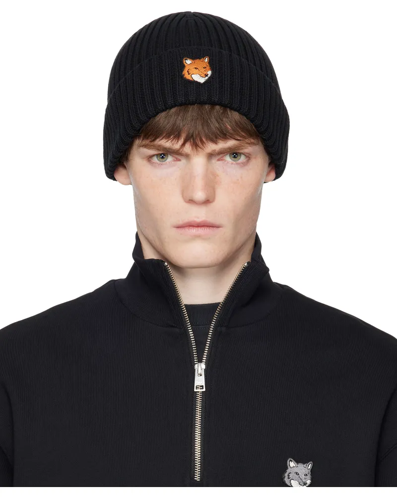 Kitsuné Black Natural Fox Head Beanie P199