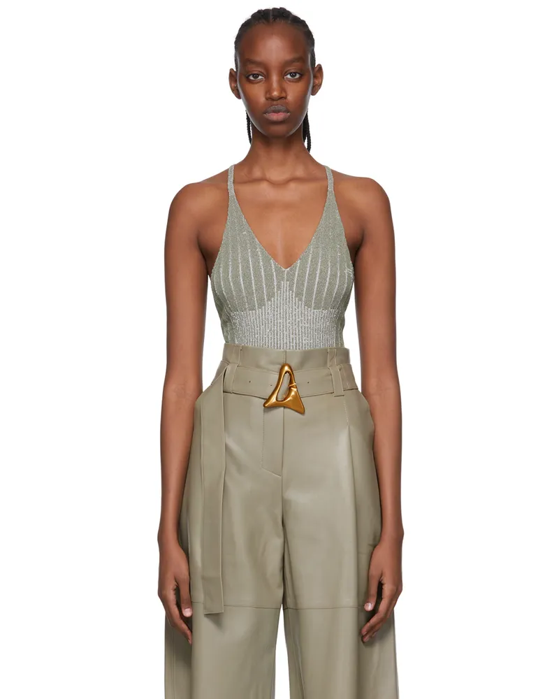 AERON Green Viscose Silver Bodysuit Moss