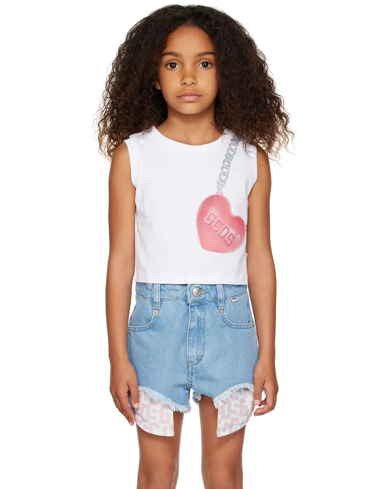 GCDS Kids White Graphic Tank Top 10101