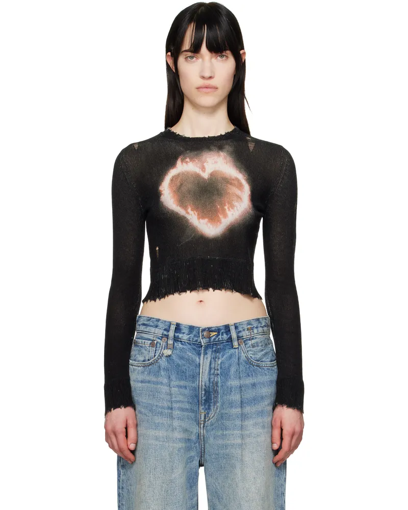 R13 SSENSE Exclusive Black Flaming Heart Baby Sweater Flaming
