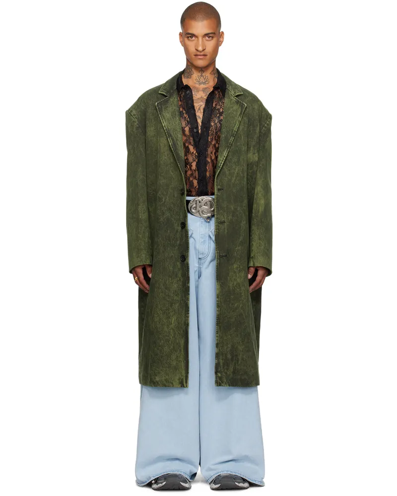 LU'U DAN Green Crombie Denim Coat Washed