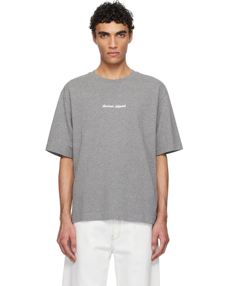 Kitsuné Gray 'Maison Kitsuné' Line Handwriting Oversize T-shirt H131