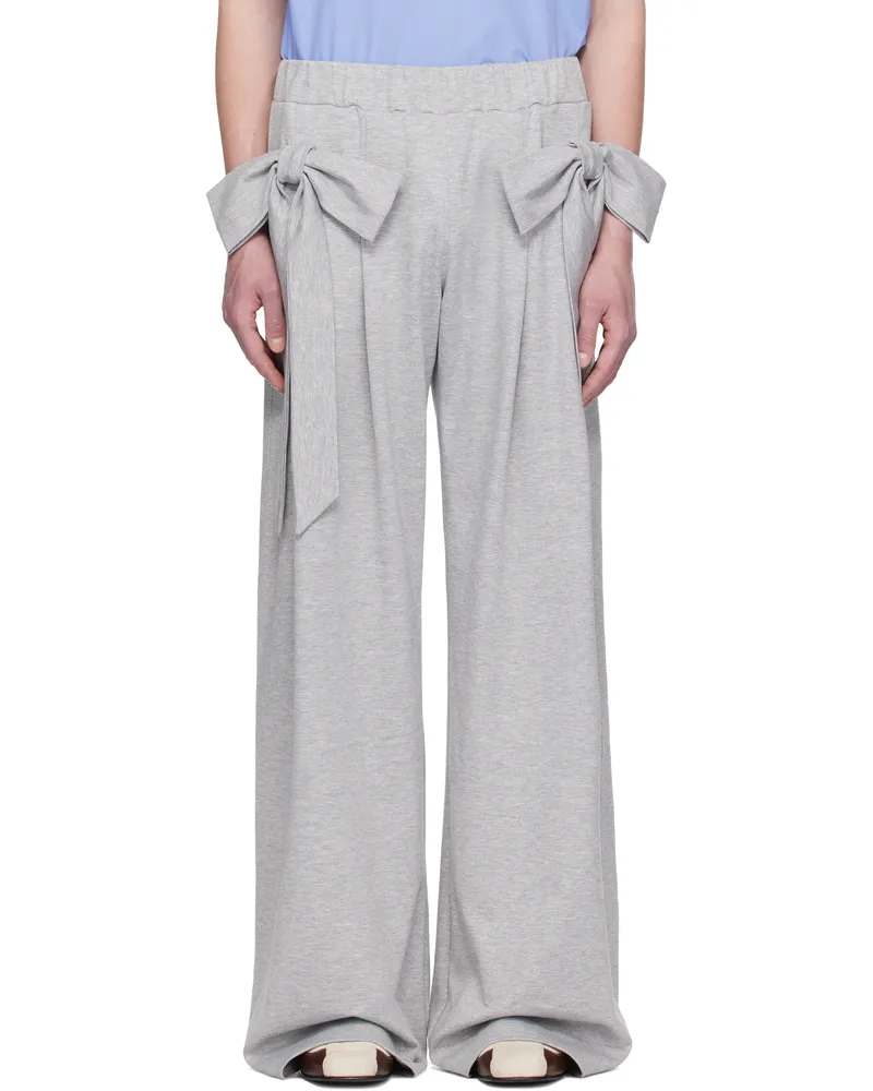 ANDREJ GRONAU Gray Bow Ribbon Sweatpants Grey