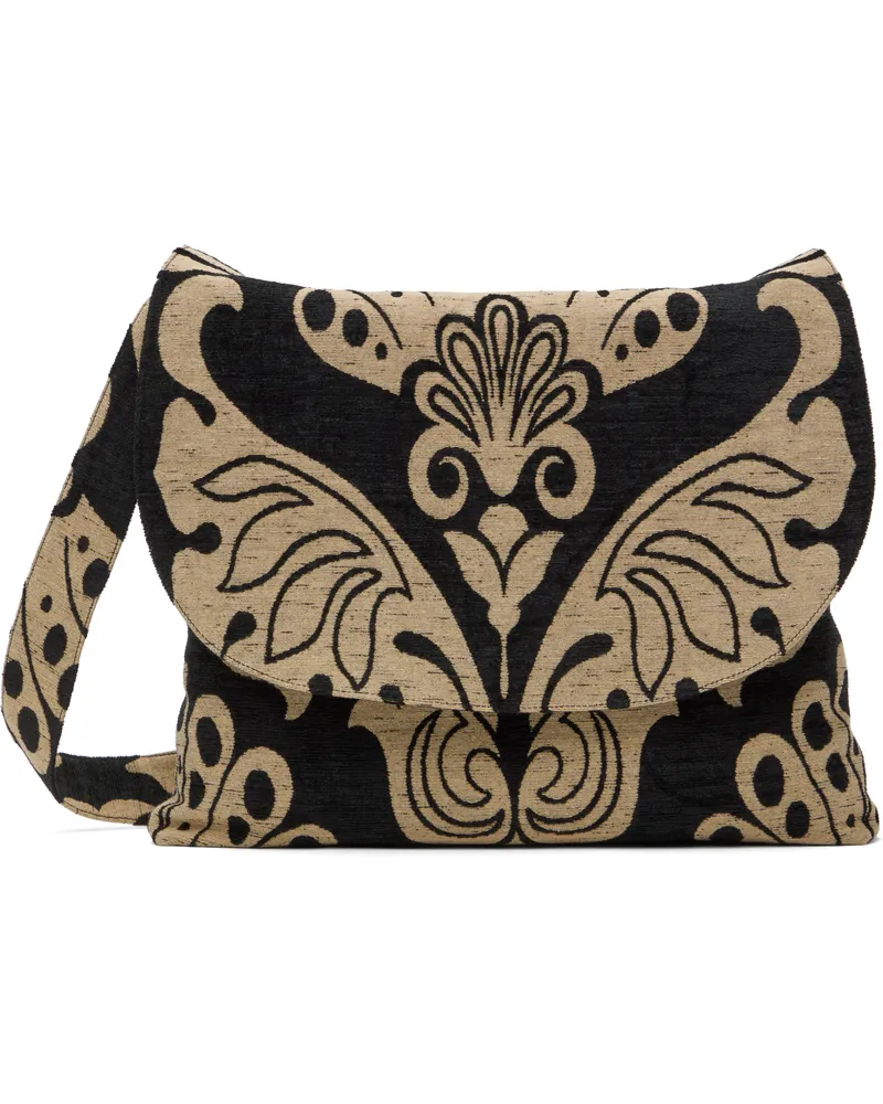 Anna Sui Black & Beige Beardsley Tapestry Bag Black