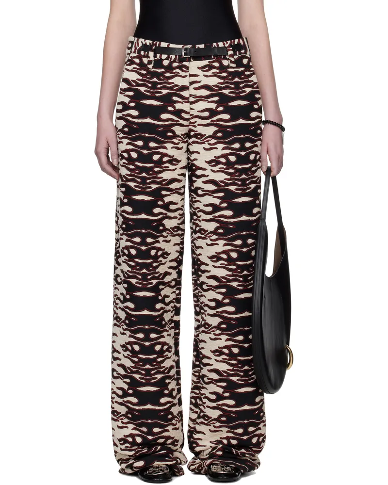 Tory Burch Black & Red Jacquard Wide Leg Trousers Black